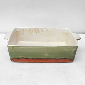 VTG Baum Brothers Style-Eyes Celadon Drip Rectangular Ceramic Baking Dish Green